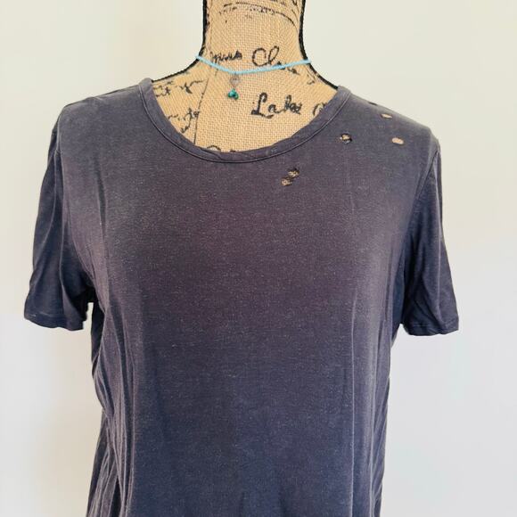 ME to WE Womens Distressed Rayon Linen Gray Boho Y2K Tee Shirt Sz Medium - Picture 2 of 9